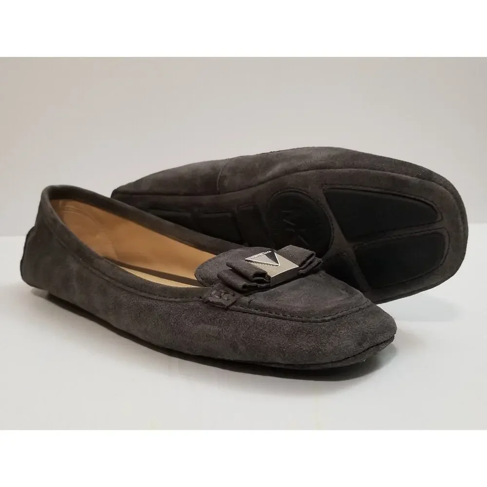 Michael Kors Women's Suede Flats Moccasins Gray Casual Caroline Size 8.5 M EUC